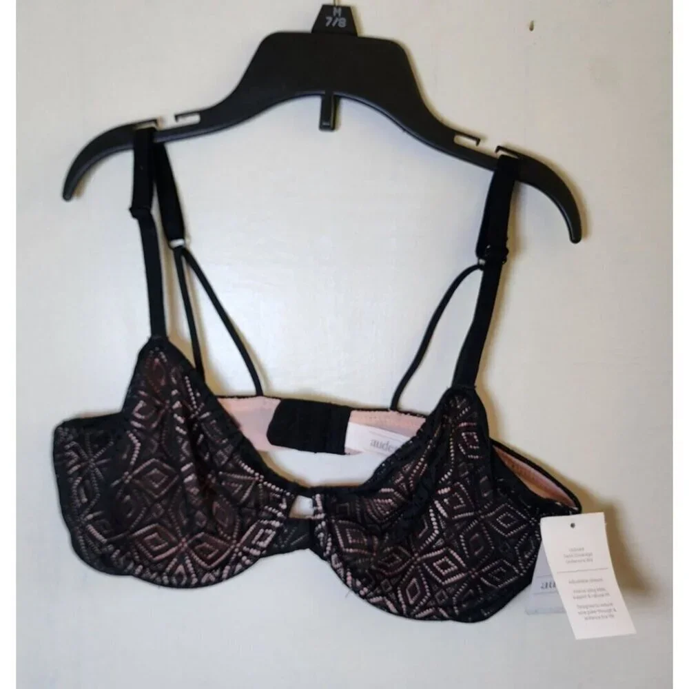 New Auden Women's Black & Pink Lace underwire Adjustable Straps Bra Size 32B